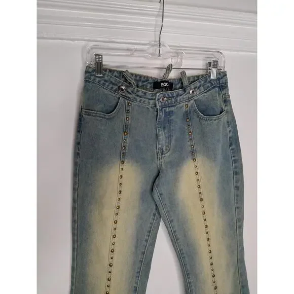 ego strappy waisted studded detail flare jeans blue vintage Size 4 No Belt - Picture 3 of 8